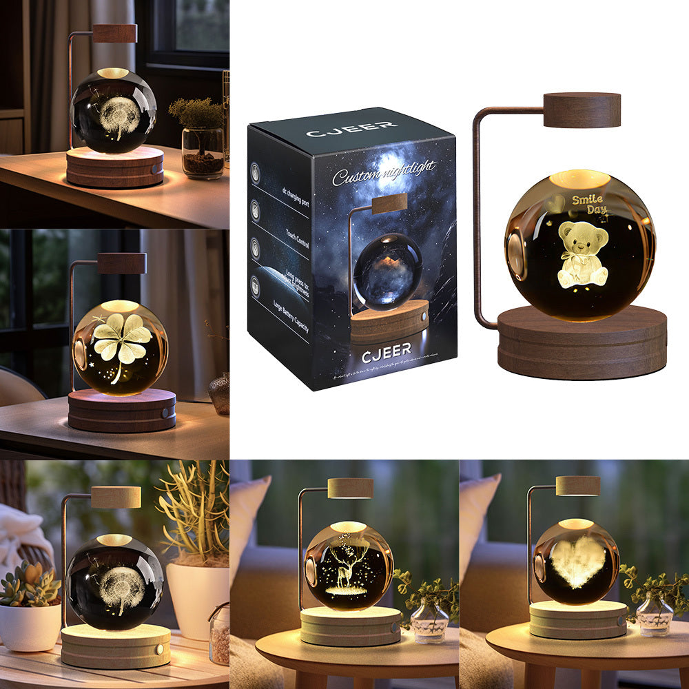 3D Dinosaur Night Light – Crystal Ball USB Lamp for Kids