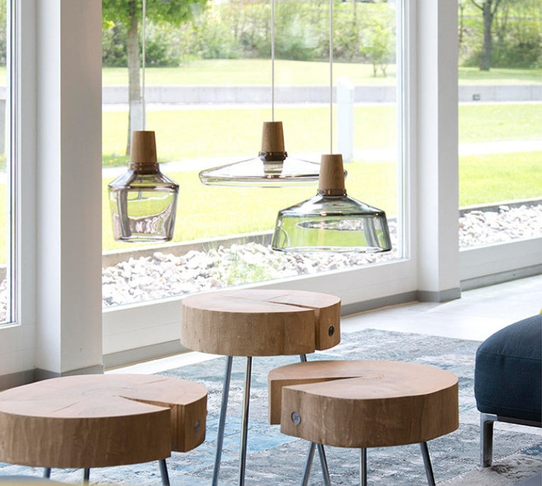 Glass & Wood Pendant Light – Vintage Rustic LED Hanging Lamp