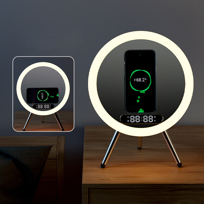 LED Mirror Alarm Clock – Wireless Charger, Digital Time, USB
