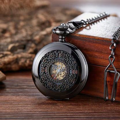 Vintage Floral Skeleton Mechanical Pocket Watch
