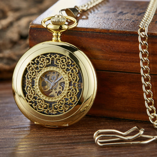 Vintage Floral Skeleton Mechanical Pocket Watch