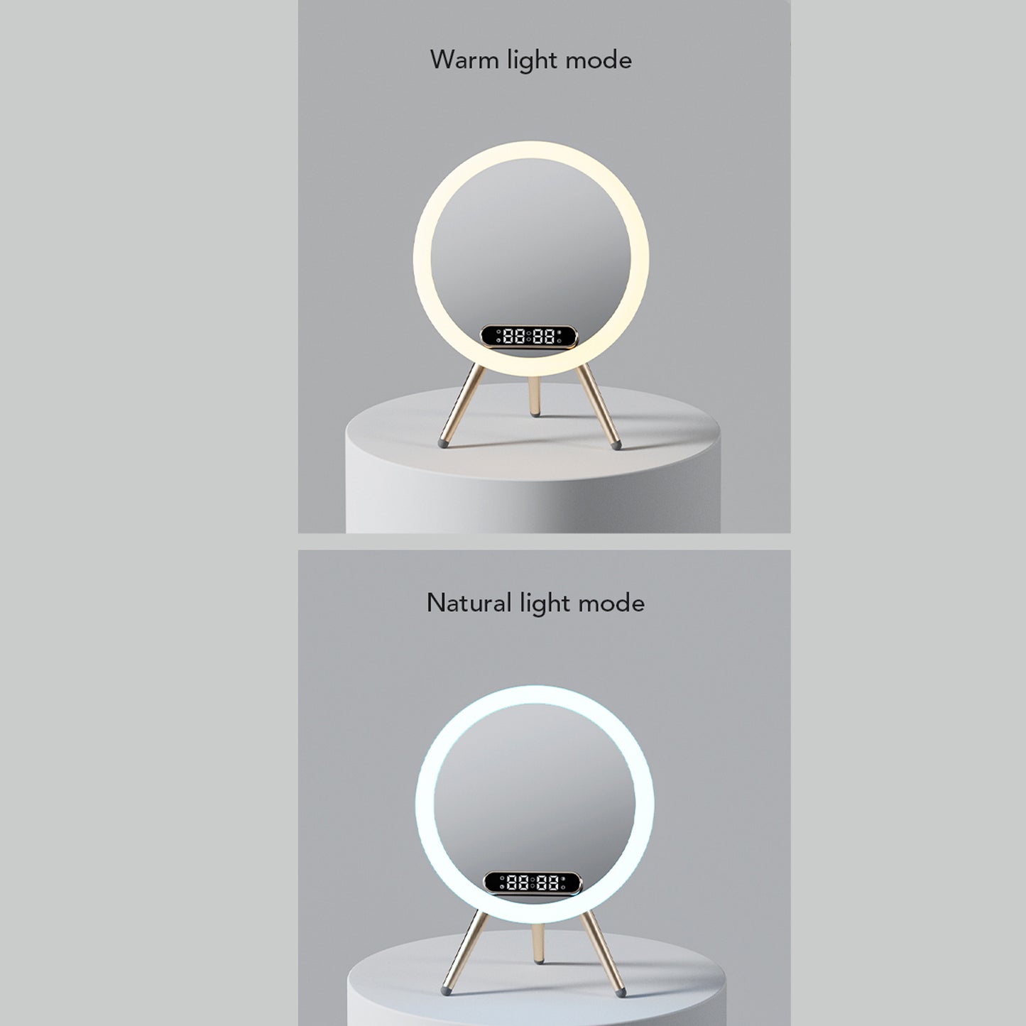 LED Mirror Alarm Clock – Wireless Charger, Digital Time, USB
